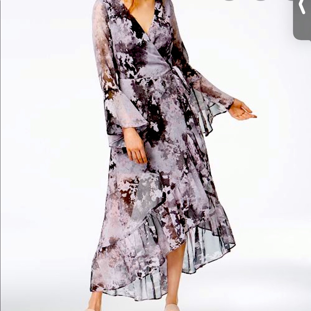Bar III Womens Bell Sleeve Asymmetrical Wrap Dress